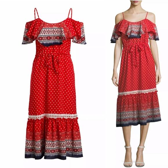 MISA Los Angeles LA Larsen Off Shoulder Bohemian Print Long Prairie Dress NWT - Picture 1 of 7